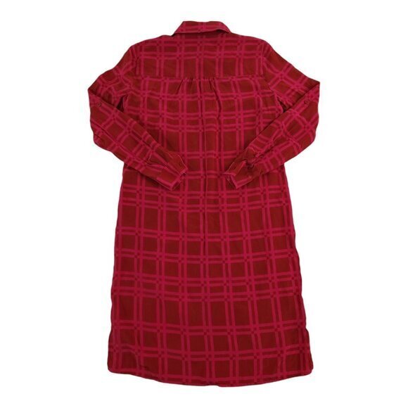 Diane Von Furstenberg Red Plaid Silk Long Sleeve Button Up Shirt Dress Size 2 - Picture 2 of 8